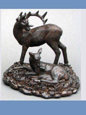 Stone Resin Deer Family of Three Deer Daddy Buck, Mommy Doe and Baby Fawn 14092